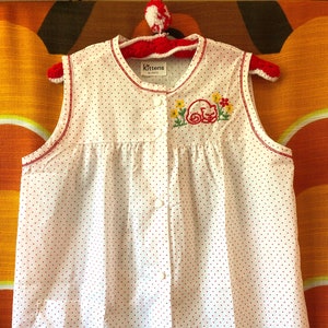Vintage Kittens Katz 70&#39;s 80&#39;s Cat Kat Flower Embroidery Summer Pajama Nightgown House Dress Tank Top shirt Mod Hippie Boho Kitsch Retro S-M