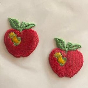 Vintage 70's 80's Happy Time Apple Worm Embroidered Applique Patches Mod Boho Hippie Retro Handmade Craft Kitschy Novelty