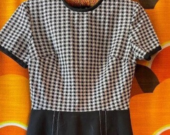 Vintage 60's 70's Cartette Mod Mini Rompers Dress Black White 2 Tone Mid Century Ska Rude Girl Retro Swinging