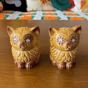 Vintage 60's 70's Ceramic Salt Pepper Google Eyes Cat Set of 2