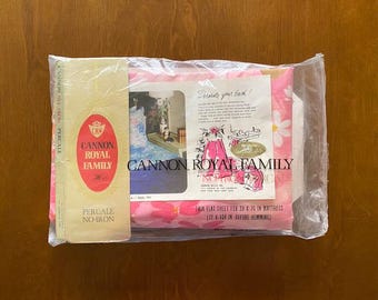 Vintage 60's 70's Cannon Royal Family Pink Flower Floral Twin Flat Sheet Mod Boho Retro Home Bedroom Decor MCM