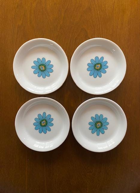 * antique mini plate ❀ ビンテージブルー ボタニカル柄 Vintage 60's Creative Japan Mini Blue Daisy Plates Dish Saucer St