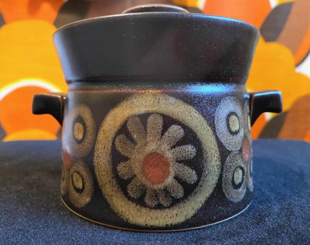 60's Denby Arabesque Stoneware Hand Painted Floral Flower Lidded