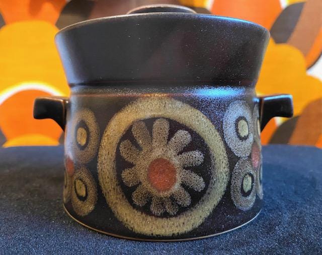 60's Denby Arabesque Stoneware Hand Painted Floral Flower Lidded