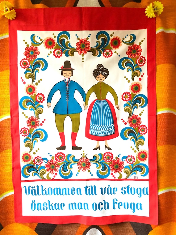 Vintage 60's 70's Swedish Folk Art Folklore by Hill Linen