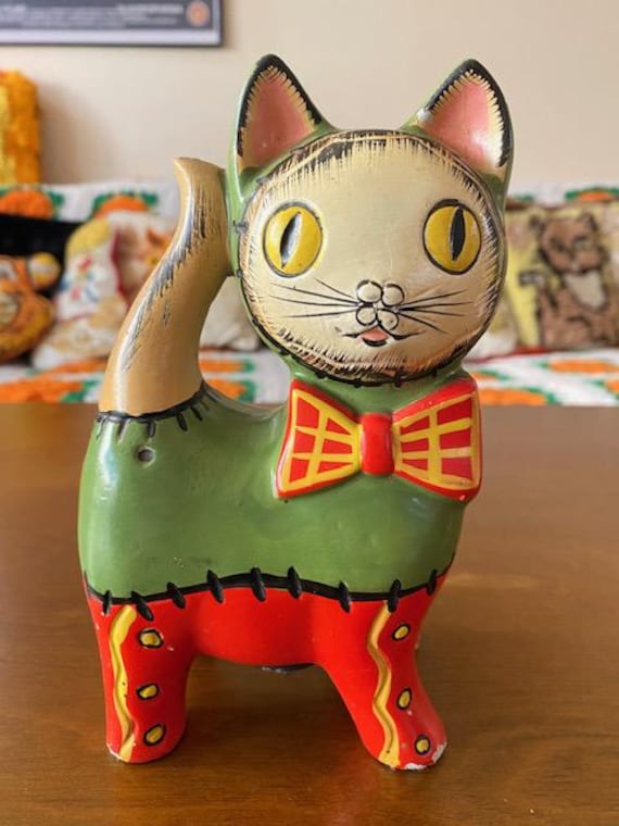 猫の置き物３点セット フィリップ・ローレストン作 英国BABBACOMBE窯 Vintage VTG MCM Lego Japan Chalkware Cat Bow Coin Piggy Bank Mod