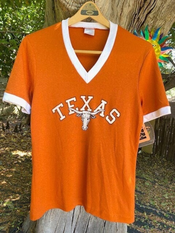 Vintage 70's 80's Orange Brown Ringer V Neck T-shirt Bull
