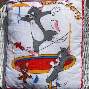 Vintage 50's 60's 70's Tom and Jerry Pillow Cushion Collectibles Collector Cat Mouse Retro Cartoon White Home Decor