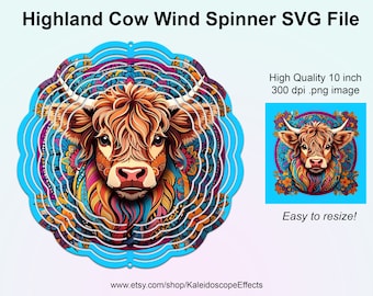Highland Cow Wind Spinner Sublimation SVG