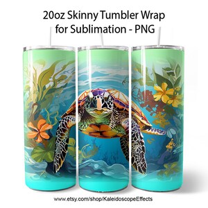 Sea Turtle Swimming in Tropical Ocean Sublimation 20oz Tumbler PNG Design