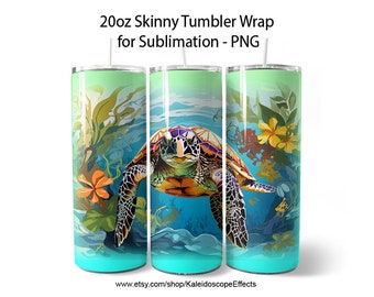 Sea Turtle Swimming in Tropical Ocean Sublimation 20oz Tumbler PNG Design