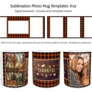 Sublimation Photo Mug Templates - Buffalo Plaid Sienna - 2 Variations Included - 11oz size