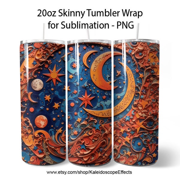 3D Paper Celestial Moons 2 Sublimation 20oz Tumbler PNG Design