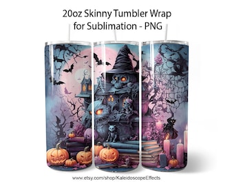 Pastel Goth Halloween Haunted House Skulls Sublimation 20oz Tumbler PNG Design