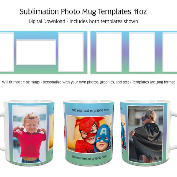 Sublimation Photo Mug Templates - Rainbow3 - 2 Variations Included - 11oz size