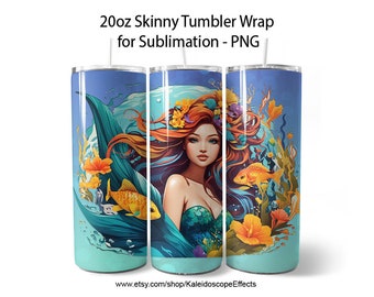 Beautiful Mermaid Tropical Underwater Sublimation 20oz Tumbler PNG Design