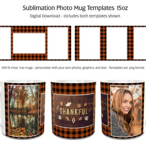 Sublimation Photo Mug Templates - Buffalo Plaid Sienna - 2 Variations Included - 15oz size