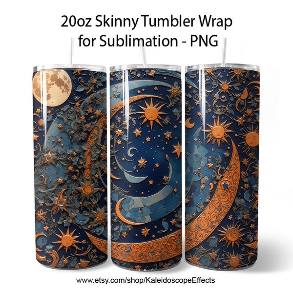 3D Celestial Moons 1 Sublimation 20oz Tumbler PNG Design