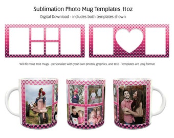 Sublimation Photo Mug Templates - Pink Ombre Heart - 2 Variations Included - 11oz size