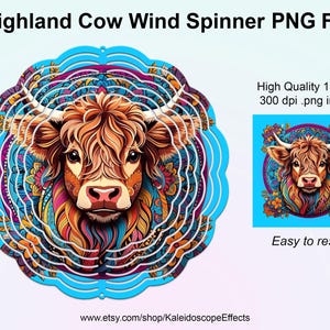 Highland Cow Wind Spinner Sublimação SVG