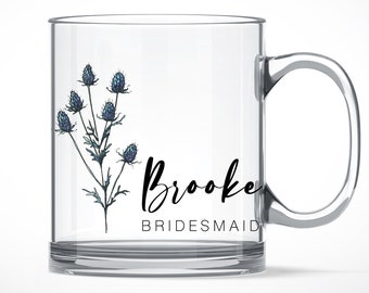 Bridesmaid Mug, Customized Mugs, Future Mrs Mug, Bridal Shower Gifts, Glass Mug, Frosted Glass Mug, Personalized Gift, Flower Mug