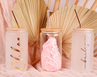 Bridesmaid Proposal, Customized Glass Tumbler, Frosted Glass Tumbler, Iced Coffee Tumbler, Maid Of Honor Gift, Bachelorette Party CGTMBL