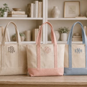 Canvas Monogram Tote, Custom Bag, Personalized Name Bag, Bridesmaid Gift, Shopping Bag, Embroidery Initials Gift, Wedding Anniversary Gift afbeelding 4