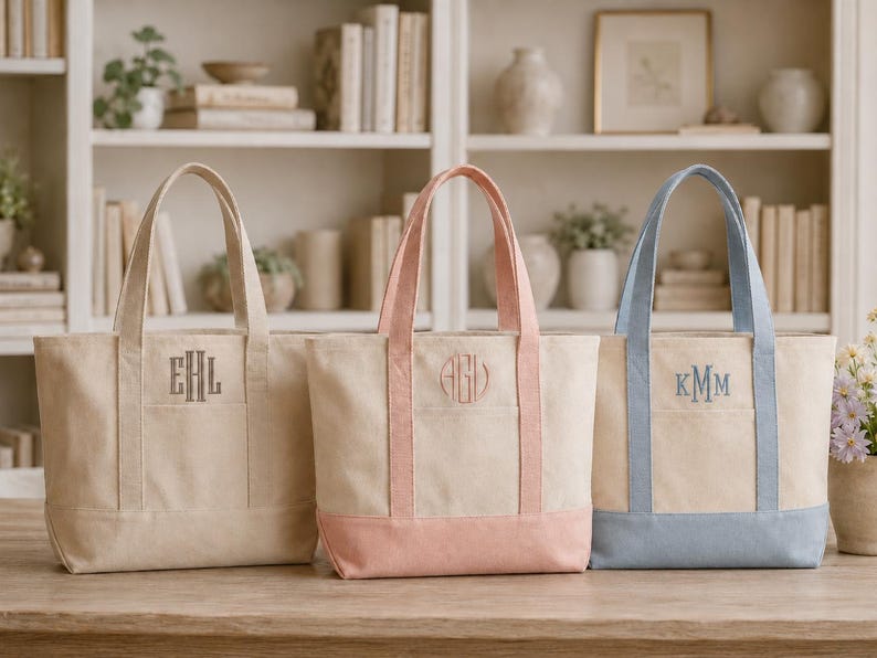 Canvas Monogram Tote, Custom Bag, Personalized Name Bag, Bridesmaid Gift, Shopping Bag, Embroidery Initials Gift, Wedding Anniversary Gift afbeelding 4