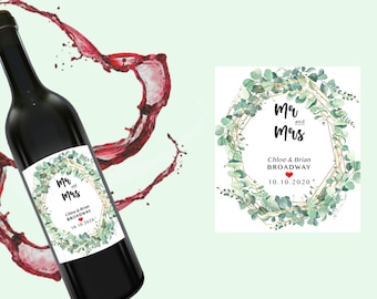 Wine Bottle Labels, Wedding Labels, Wedding Stickers, Personalized Labels, Personalized Wine, Wedding Reception Wine, Mrs and Ms Wine