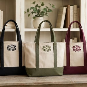 Canvas Monogram Tote, Custom Bag, Personalized Name Bag, Bridesmaid Gift, Shopping Bag, Embroidery Initials Gift, Wedding Anniversary Gift afbeelding 1