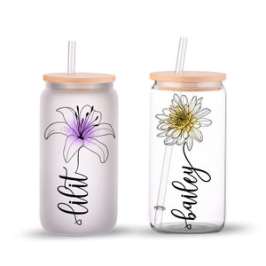 Bridesmaid Proposal, Bridesmaid Gifts, Customized Birth MonthTumbler, Frosted Glass Tumbler, Bamboo Coffee Cup, Horoscope Birth Month Art