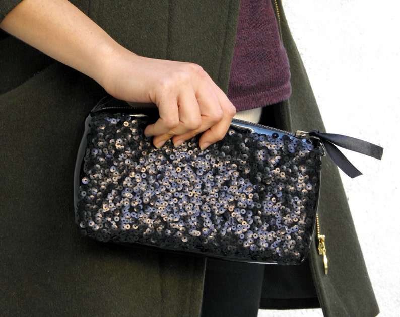 Black Sequin Clutch, Sequin Clutch Bag, Sparkle Clutch, Evening Bag