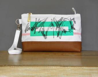 Clutch azul y rosa, bolso Clutch pintado a mano, Clutch hecho a mano, bolso de todos los días, clutch minimalista, bolso de noche, acento de atuendo minimalista