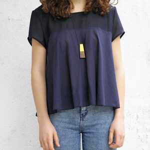 Handmade cotton blue blouse, summer blue top made of cotton and chiffon ,  women loose blouse