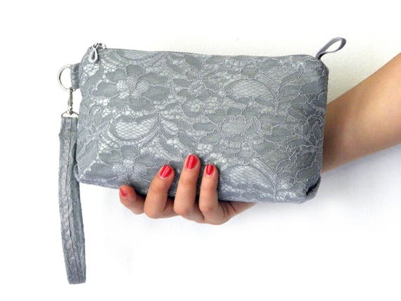 grey lace clutch bag