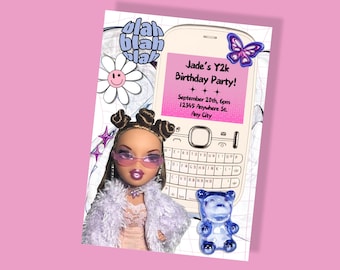 Y2K invite, 2000's, Editable Digital Download Template, Modern Invite