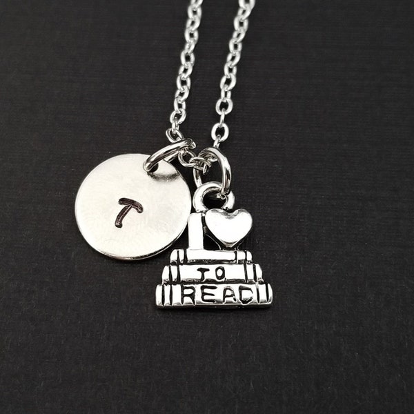 Silver Book Necklace - I Love To Read Charm Necklace - Personalized Necklace - Custom Gift - Initial Necklace - Librarian Gift - Reading