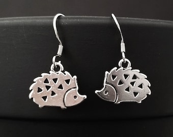 Hedgehog Earrings - Dainty Hedgehog Charm Earrings - Hedgehog Gift - Gift for Mom - French Hook Earrings - Dangle Earrings - Animal Earrings