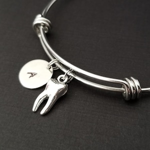 Silver Tooth Bracelet - Dentist Bracelet - Personalized Bracelet - Dentist Gift - Bangle Bracelet - Dental Assistant Bracelet - Gift Idea