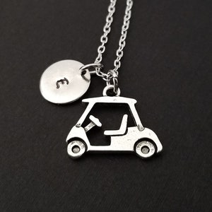 Antique Silver Golf Cart Necklace - Golfer Necklace - Personalized Necklace - Custom Golf Necklace - Silver Necklace - Golfer Necklace