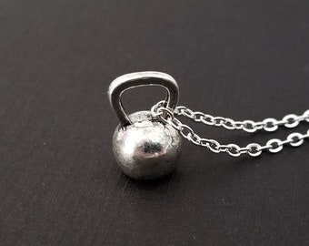 Silver Kettlebell Necklace - Fitness Jewelry - Personalized Necklace - Custom Gift - Weightlifting Necklace - Gym Jewelry - Crossfit Jewelry