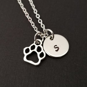 Antique Silver Dog Paw Necklace - Dog Lover Necklace - Personalized Necklace - Custom Gift - Initial Necklace - Initial Jewelry Dog Necklace