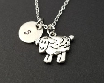 Silver Sheep Necklace - Sheep Charm Necklace - Personalized Necklace - Custom Gift - Initial Necklace - Gifts for Knitters - Gift Under Ten