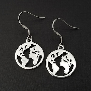 Boucles d'oreilles du monde - Boucles d'oreilles breloques carte du monde - Cadeau globe-trotter - Cadeau pour maman - Boucles d'oreilles crochet - Boucles d'oreilles pendantes - Boucles d'oreilles Terre