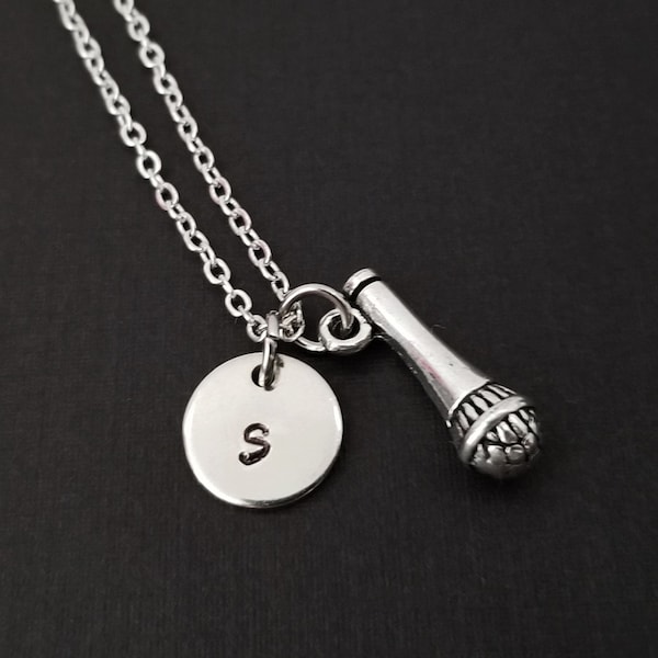 Microphone Necklace - Singer Necklace - Personalized Necklace - Musician Necklace - Initial Necklace - Musical Instrument Jewelry
