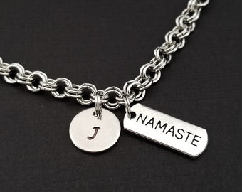 Namaste Bracelet - Inspirational Charm Bracelet - Initial Bracelet - Charm Jewelry - Yoga Bracelet- Personalized Bracelet