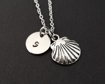 Silver Seashell Necklace - Shell Charm Pendant - Personalized Necklace - Custom Gift - Initial Necklace - Personalized Gift - Ocean Jewelry