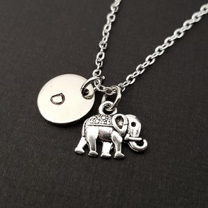 Silver Elephant Necklace - Elephant Charm Necklace - Personalized Necklace - Custom Gift - Initial Necklace - Elephant Charm Animal Charm