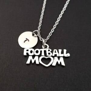 Silver Football Mom Necklace - Mom Heart Necklace - Personalized Necklace - Custom Gift - Sports Mother Gift - Mothers Day Necklace