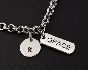 Grace Bracelet - Inspirational Charm Bracelet - Initial Christian Bracelet - Charm Jewelry - Best Friend Bracelet- Personalized Bracelet